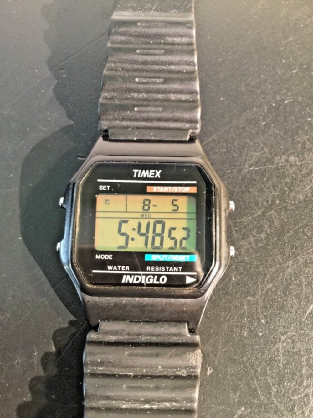 Timex T80 Digital Watch – Black Resin Band – INDIGLO – WR 30M – Tested & Working